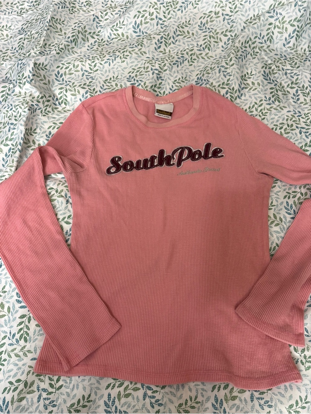 South Pole Women's Dusty Pink Ribbed Crewneck Sweater with Script Logo